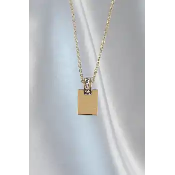 316L Çelik Zincir Gold Renk Zirkon Taşlı Aşk Mektubu Kolye