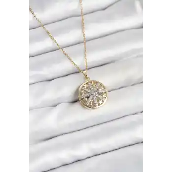 316L Çelik Zincir Gold Renk Zirkon Taşlı Kadın Kolye