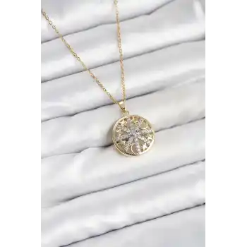 316L Çelik Zincir Gold Renk Zirkon Taşlı Kadın Kolye