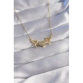 316L Çelik Zincir Gold Renk Zirkon Taşlı Kalp Model Kelebek Detay Kolye