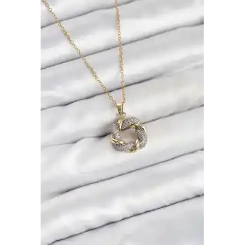 316L Çelik Zincir Gold Renk Zirkon Taşlı Sarmal Model Kadın Kolye