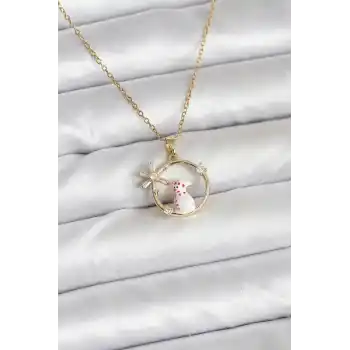 316L Çelik Zincir Gold Zirkon Taşlı Yılbaşı Temalı Kadın Kolye