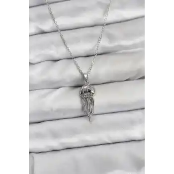 316L Çelik Zincir Gümüş Renk Deniz Anası Model Zirkon Taşlı Kadın Kolye