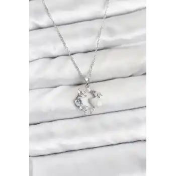 316L Çelik Zincir Gümüş Renk Deniz Tema Model Zirkon Taşlı Kadın Kolye