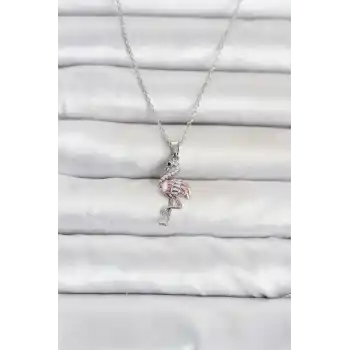 316L Çelik Zincir Gümüş Renk Flamingo Model Kadın Kolye