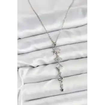 316L Çelik Zincir Gümüş Renk Güneş ve Enerji Model Kadın Y Kolye