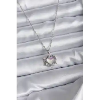 316L Çelik Zincir Gümüş Renk Kalp Model Kadın Kolye