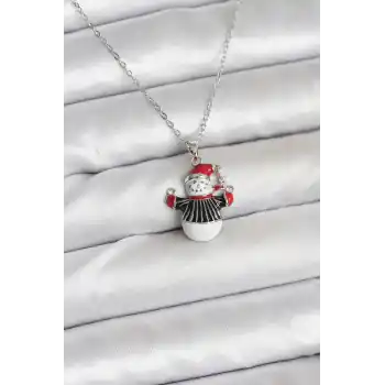 316L Çelik Zincir Gümüş Renk Kardan Adam Figürlü Yılbaşı Temalı Kadın Kolye