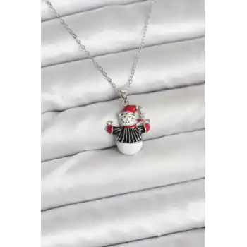 316L Çelik Zincir Gümüş Renk Kardan Adam Figürlü Yılbaşı Temalı Kadın Kolye