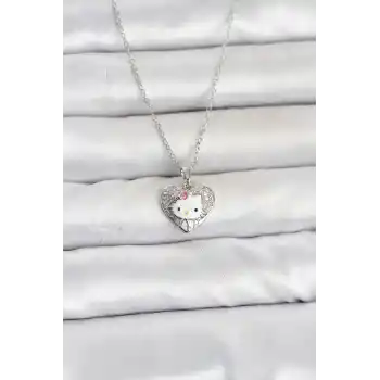 316L Çelik Zincir Gümüş Renk Kitty Model Kolye