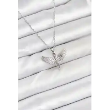316L Çelik Zincir Gümüş Renk Melek Model Kadın Kolye
