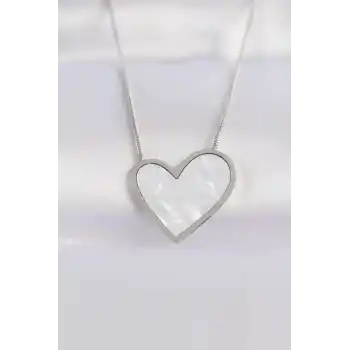 316L Çelik Zincir Gümüş Renk Mermer Desenli Kalp Kolye