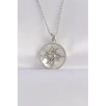 316L Çelik Zincir Gümüş Renk Oval Tasarımlı Güneş Kolye