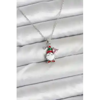 316L Çelik Zincir Gümüş Renk Yılbaşı Teması Kadın Kolye