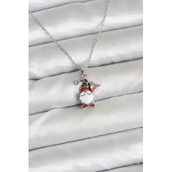 316L Çelik Zincir Gümüş Renk Yılbaşı Teması Kadın Kolye