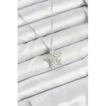 316L Çelik Zincir Gümüş Renk Yıldız Model Kadın Kolye