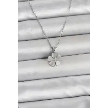 316L Çelik Zincir Gümüş Renk Yonca Model Kadın Kolye