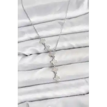 316L Çelik Zincir Gümüş Renk Yonca Model Kadın Kolye