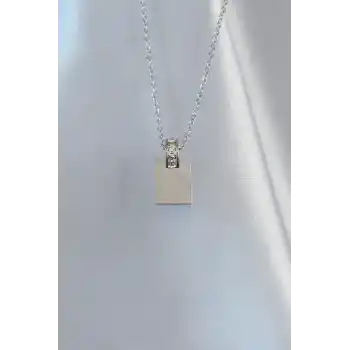 316L Çelik Zincir Gümüş Renk Zirkon Taşlı Aşk Mektubu Kolye