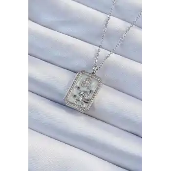 316L Çelik Zincir Gümüş Renk Zirkon Taşlı Aslan Figürlü Tarot Kolye