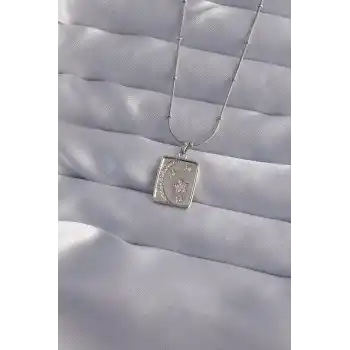 316L Çelik Zincir Gümüş Renk Zirkon Taşlı Ay Yıldız Figürlü Tarot Kolye