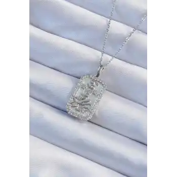 316L Çelik Zincir Gümüş Renk Zirkon Taşlı Çerçeveli Tarot Kolye