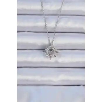 316L Çelik Zincir Gümüş Renk Zirkon Taşlı Parlayan Yıldız Kolye