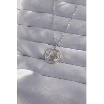 316L Çelik Zincir Gümüş Renk Zirkon Taşlı Yıldız Figürlü Oval Kolye