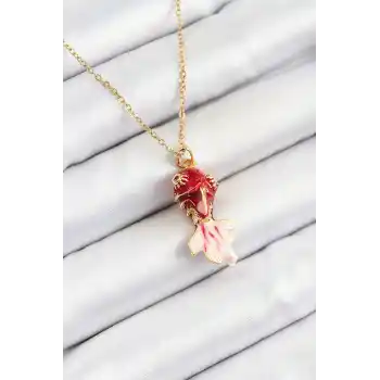 316L Çelik Zincir Kırmızı Balık Model Gold Renk Kadın Kolye