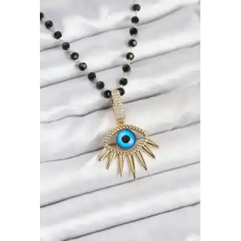 316L Çelik Zincir Kristal Boncuklu Göz Model Kadın Kolye