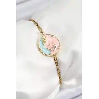 316L Çelik Zincir Mineli Sanatsal Portre Zirkon Taşlı Gezegen Model Gold Renk Kadın Bileklik