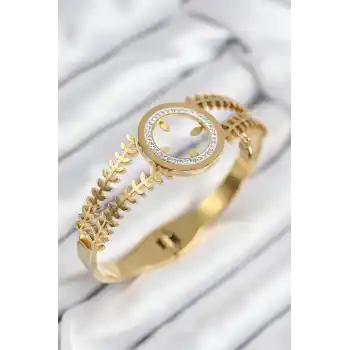 316L Çelik Zirkon Taşlı Çeyrek Takılabilir Gold Renk Kelepçe