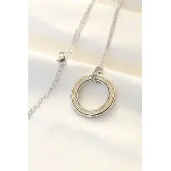 316L Çelik Zirkon Taşlı Çift Renkli Tifany Kolye