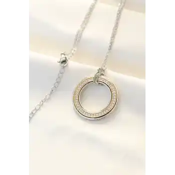 316L Çelik Zirkon Taşlı Çift Renkli Tifany Kolye