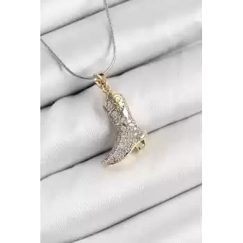 316L Çelik Zirkon Taşlı Çizme Model Gümüş Renk Kadın Kolye