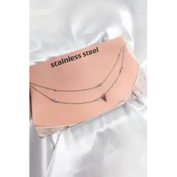316L Çelik Zirkon Taşlı Damla Model Gümüş Renk Göbek Bel Zinciri