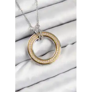 316L Çelik Zirkon Taşlı Dönen Daire Model Gold Ve Gümüş Renk Kadın Kolye