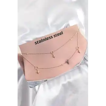 316L Çelik Zirkon Taşlı Kutup Yıldızı Model Gold Renk Göbek Zinciri