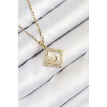 316L Çelik Zirkon Taşlı Yıldız Model Gold Renk Kadın Kolye