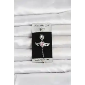 316L Cerrahi Çelik Kanatlı Kalp Model Göbek Piercing