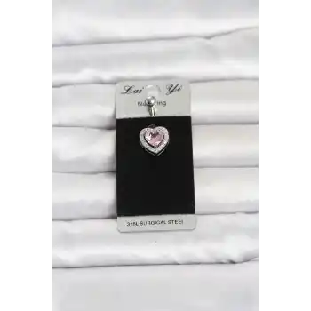 316L Cerrahi Çelik Pembe Kalp Model Göbek Piercing