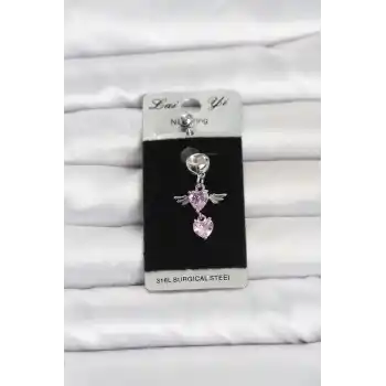 316L Cerrahi Çelik Pembe Zirkon Taşlı Kanat Model Göbek Piercing