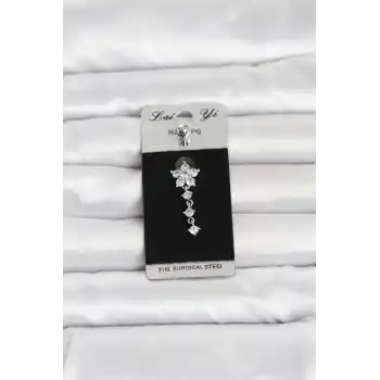 316L Cerrahi Çelik Sallantılı Çiçek Model Göbek Piercing