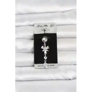 316L Cerrahi Çelik Sallantılı Zirkon Taşlı Model Göbek Piercing
