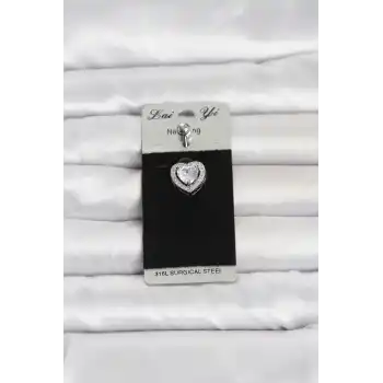316L Cerrahi Çelik Zirkon Taşlı Kalp Model Göbek Piercing