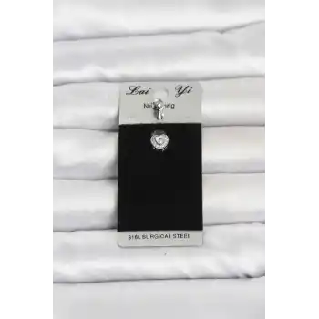 316L Cerrahi Çelik Zirkon Taşlı Kalp Model Göbek Piercing
