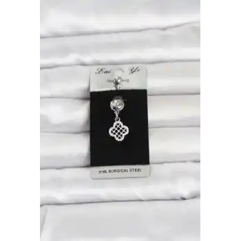 316L Cerrahi Çelik Zirkon Taşlı Sallantılı Yonca Model Göbek Piercing