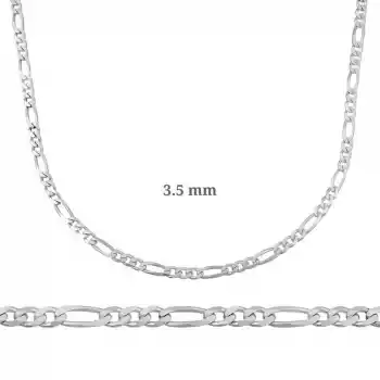 3.5 mm Gümüş Figaro Zincir - 100 mikron