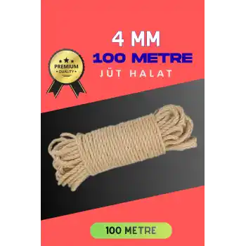 4 MM 100 Metre Jüt Halat Dekoratif Hasır İp Urgan Süs