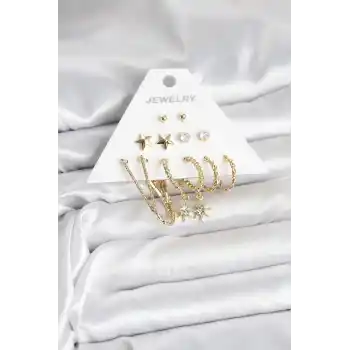 6 Çift Kadın Küpe Seti Gold Renk